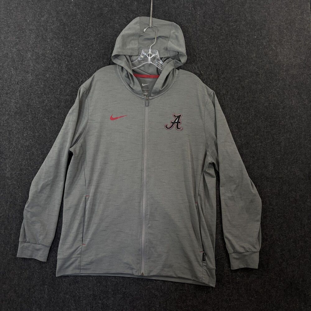 Alabama Crimson Tide Hoodie Men's Large Gray Nike Dri-FIT Full Zip Football Bama